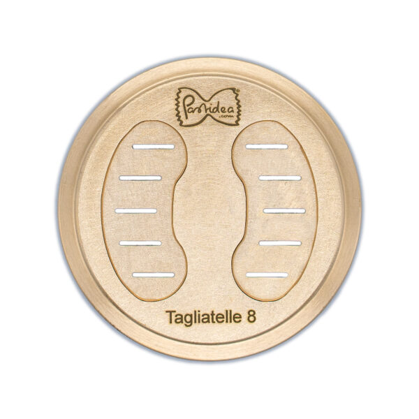 FAT56-058S Die for Tagliatelle 8mm bronze screen is compatible with the Pastidea Pasta Machine, La Fattorina, Fimar MPF1.5, Arcobaleno AEX-10 or GGMGastro NMF5. No adapter is needed.