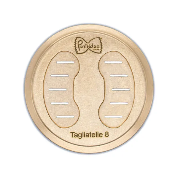 FAT56-058S Die for Tagliatelle 8mm bronze screen is compatible with the Pastidea Pasta Machine, La Fattorina, Fimar MPF1.5, Arcobaleno AEX-10 or GGMGastro NMF5. No adapter is needed.