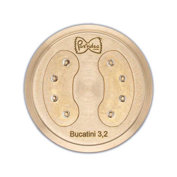 FAT56-068S Die for Bucatini 3,2mm bronze screen is compatible with the Pastidea Pasta Machine, La Fattorina, Fimar MPF1.5, Arcobaleno AEX-10 or GGMGastro NMF5. No adapter is needed.