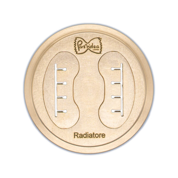 FAT56-077S Die for Radiatori bronze screen is compatible with the Pastidea Pasta Machine, La Fattorina, Fimar MPF1.5, Arcobaleno AEX-10 or GGMGastro NMF5. No adapter is needed.