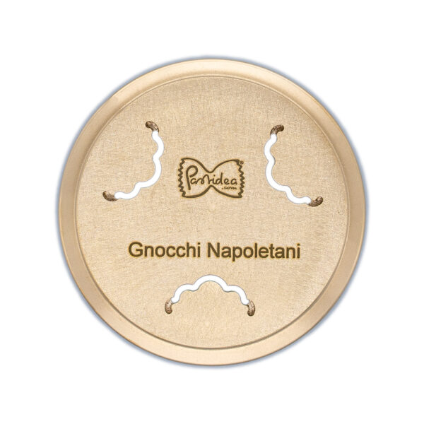 FAT56-046S Die for Gnocchi Napoletani Piccoli bronze screen is compatible with the Pastidea Pasta Machine, La Fattorina, Fimar MPF1.5, Arcobaleno AEX-10 or GGMGastro NMF5. No adapter is needed