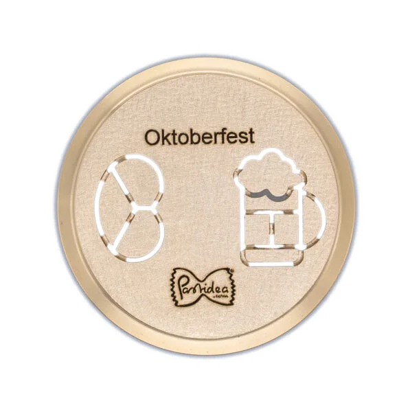 FAT56-171S Die for Oktoberfest bronze screen is compatible with the Pastidea Pasta Machine, La Fattorina, Fimar MPF1.5, Arcobaleno AEX-10 or GGMGastro NMF5. No adapter is needed.