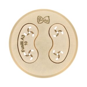 Filière assemblée en bronze Fusilli A3 10 mm, compatible avec La Fattorina VIP2, VIP4, Fimar MPF 2.5, MPF 4, PF25E, PF40E, Arcobaleno AEX18, AEX20, GGM Gastro NMH13