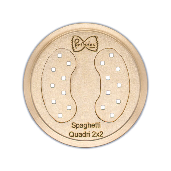 FAT56-016S Die for Spaghetti Quadri 2x2 bronze screen is compatible with the Pastidea Pasta Machine, La Fattorina, Fimar MPF1.5, Arcobaleno AEX-10 or GGMGastro NMF5. No adapter is needed.