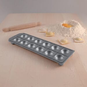 Aluminum ravioli maker with rolling pin